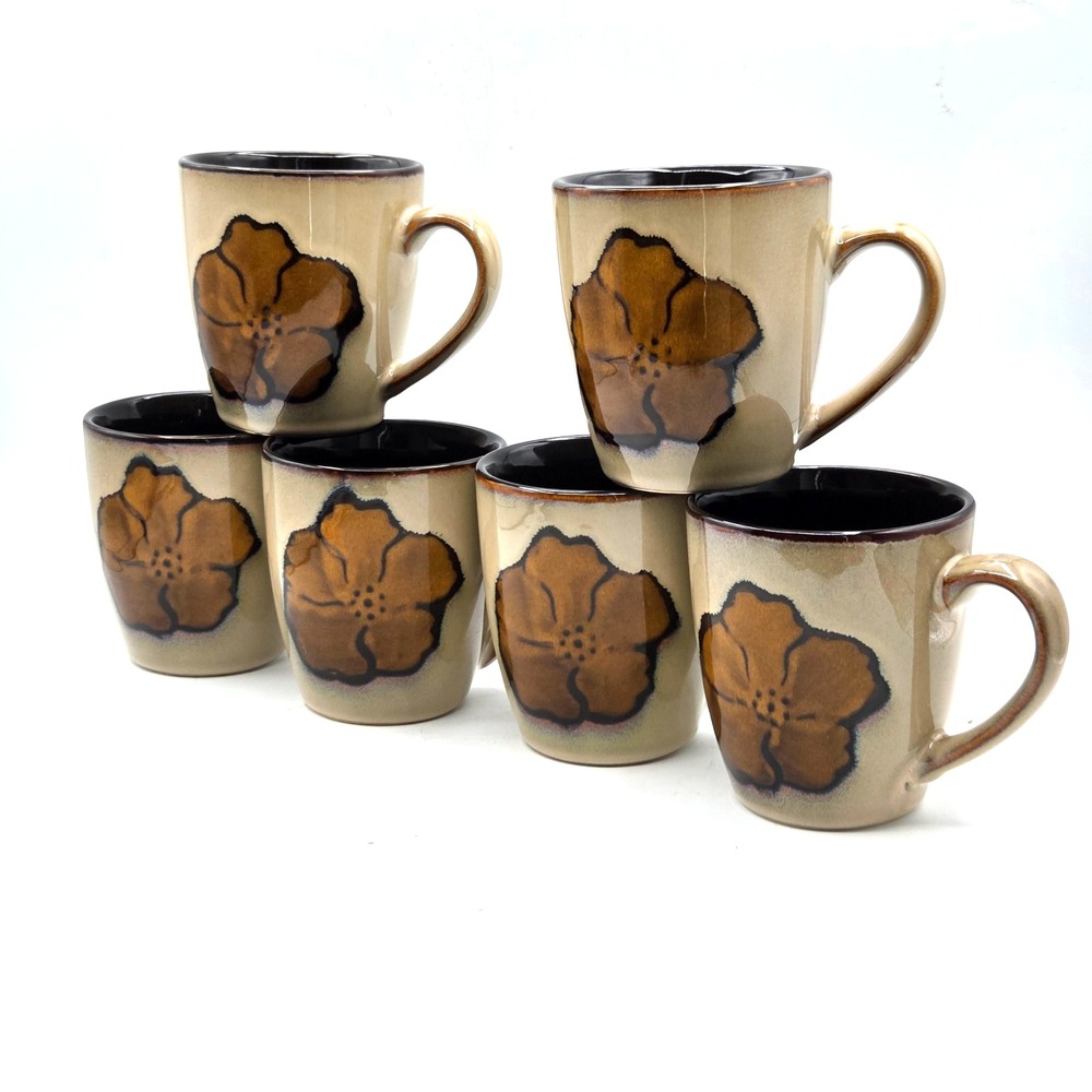 Pfaltzgraff Painted Poppies 12 oz. Stoneware Coffee Mugs Tea Cups 4" Set of 6